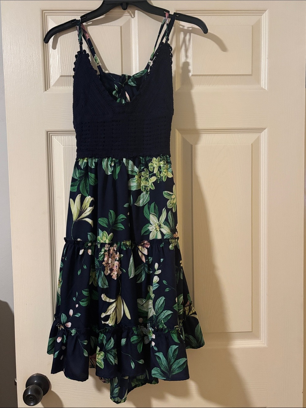 Navy Floral Smocked Sundress with Tie-Back